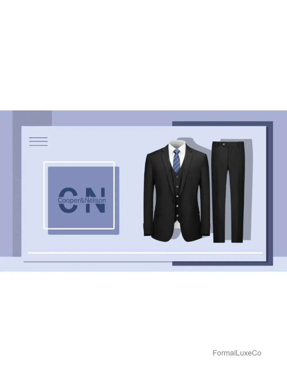 Men's 3 Piece Slim Fit Suit Set - One Button Jacket, Vest & Pants with Tie,
